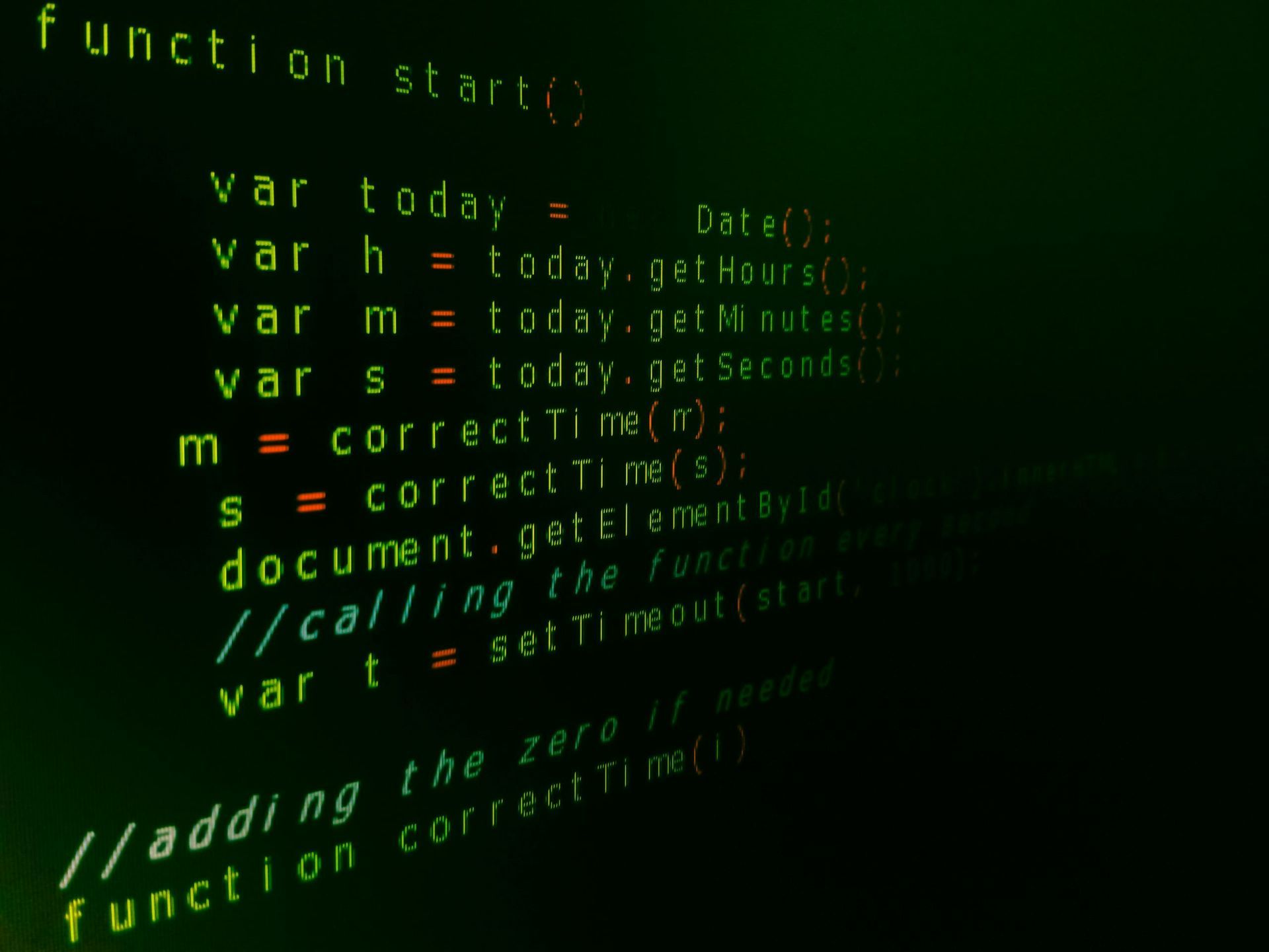 A computer screen shows a function that starts with var today