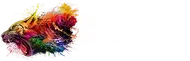 Colorful lion's head, created with blended hues against a white backdrop.