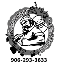 A black and white logo for a tree service company.