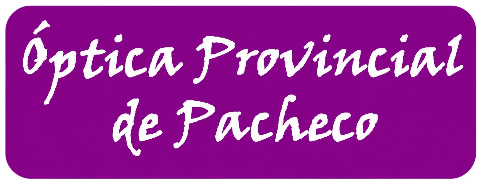 Logotipo morado con texto blanco en cursiva que dice “Óptica Provincial de Pacheco”