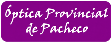 Logotipo morado con texto blanco en cursiva que dice “Óptica Provincial de Pacheco”