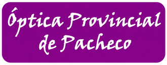 Logotipo morado con texto blanco en cursiva que dice “Óptica Provincial de Pacheco”