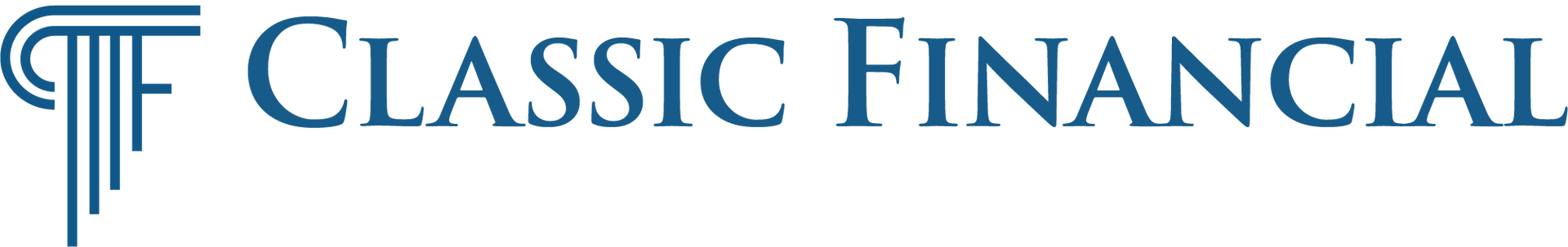 Classic Financial logo in blue text with a stylized monogram on a white background