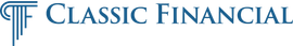 Classic Financial logo in blue text with a stylized monogram on a white background