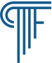 Blue stylized logo with interlocking letters on a white background
