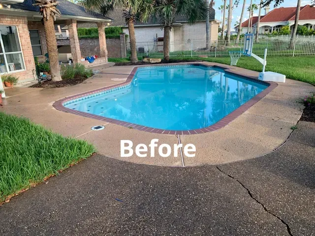 A before picture of a swimming pool in a backyard