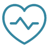 Contorno di un cuore color verde acqua con all'interno la linea del battito cardiaco ECG.