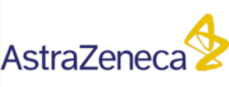 AstraZeneca logo with blue text and a yellow stylized shape.