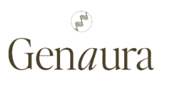 Logo with the word "Genaura" in dark brown text and a small emblem above it.