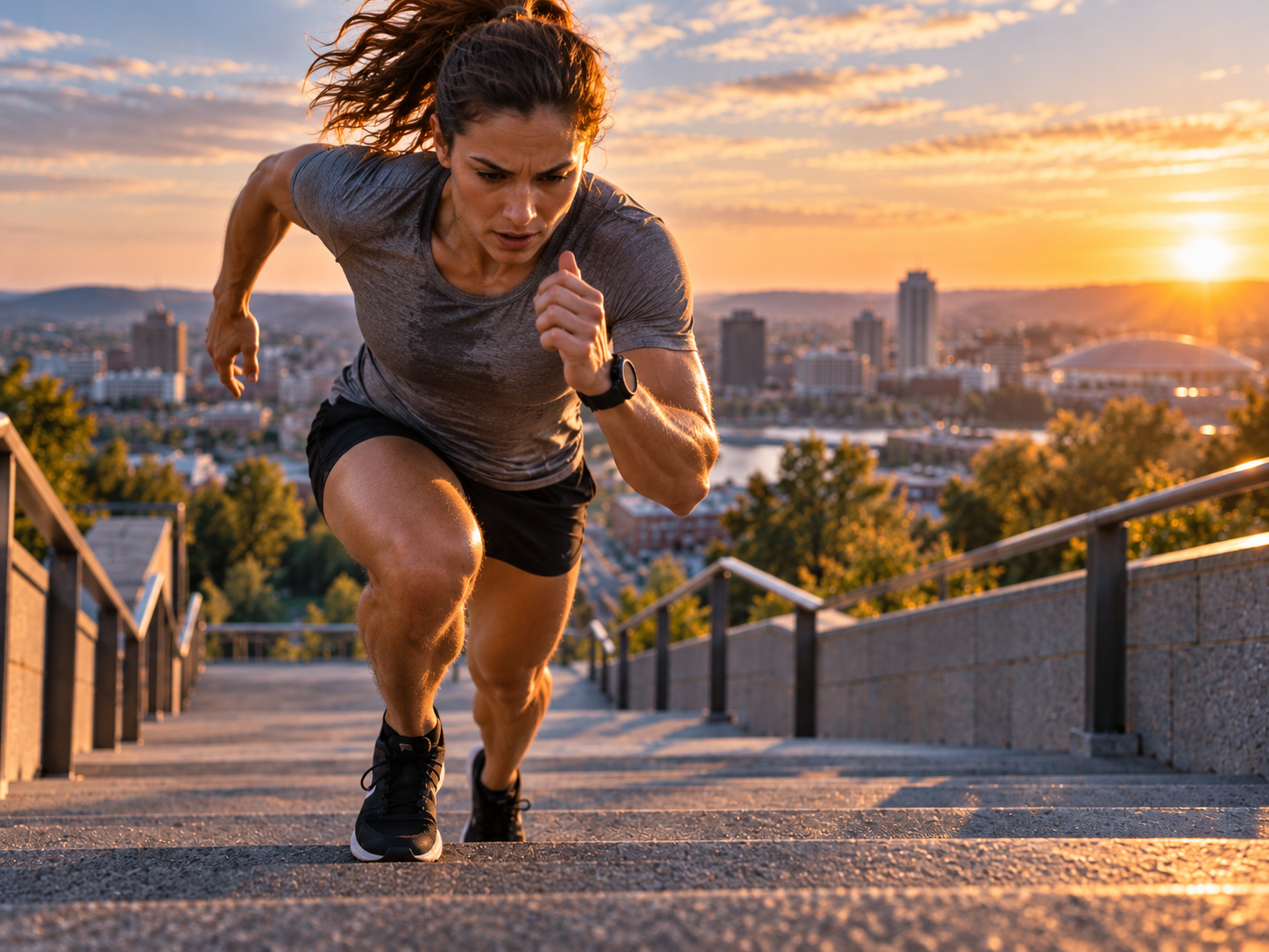 Female athlete training with focus and determination, representing performance hypnosis, confidence,