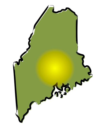 A map of maine with a yellow circle in the middle