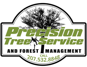 A logo for precision tree service and forest management