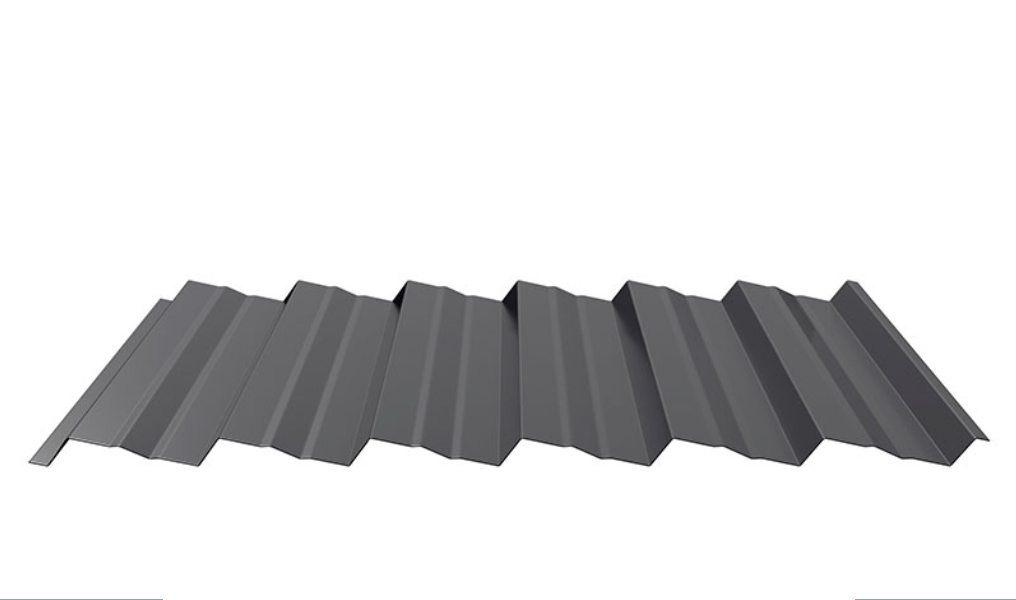 A gray corrugated metal roof on a white background.
