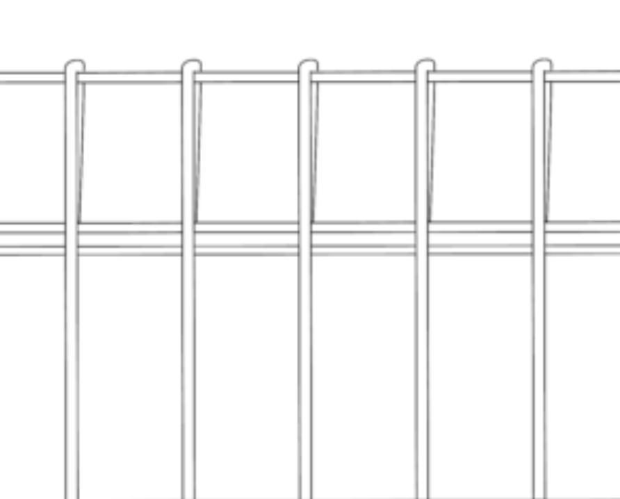 A black and white drawing of a wire fence on a white background.