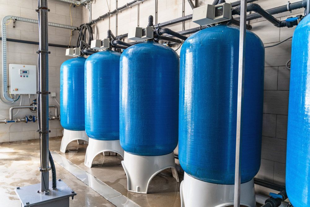 Four Blue Coated Water Tanks — Water Equipment Service in Salamander Bay, NSW
