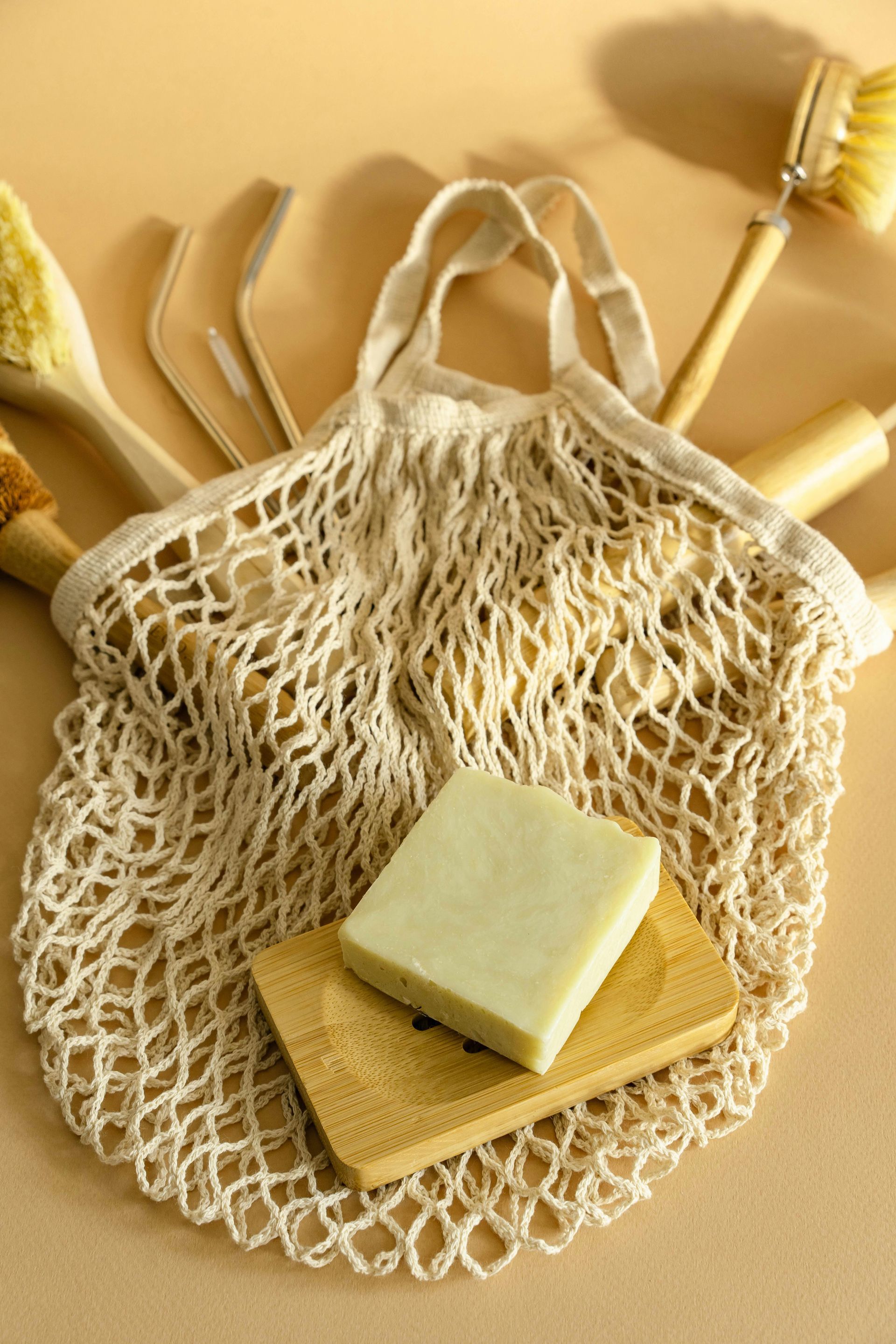 Bath accessories laid out in display