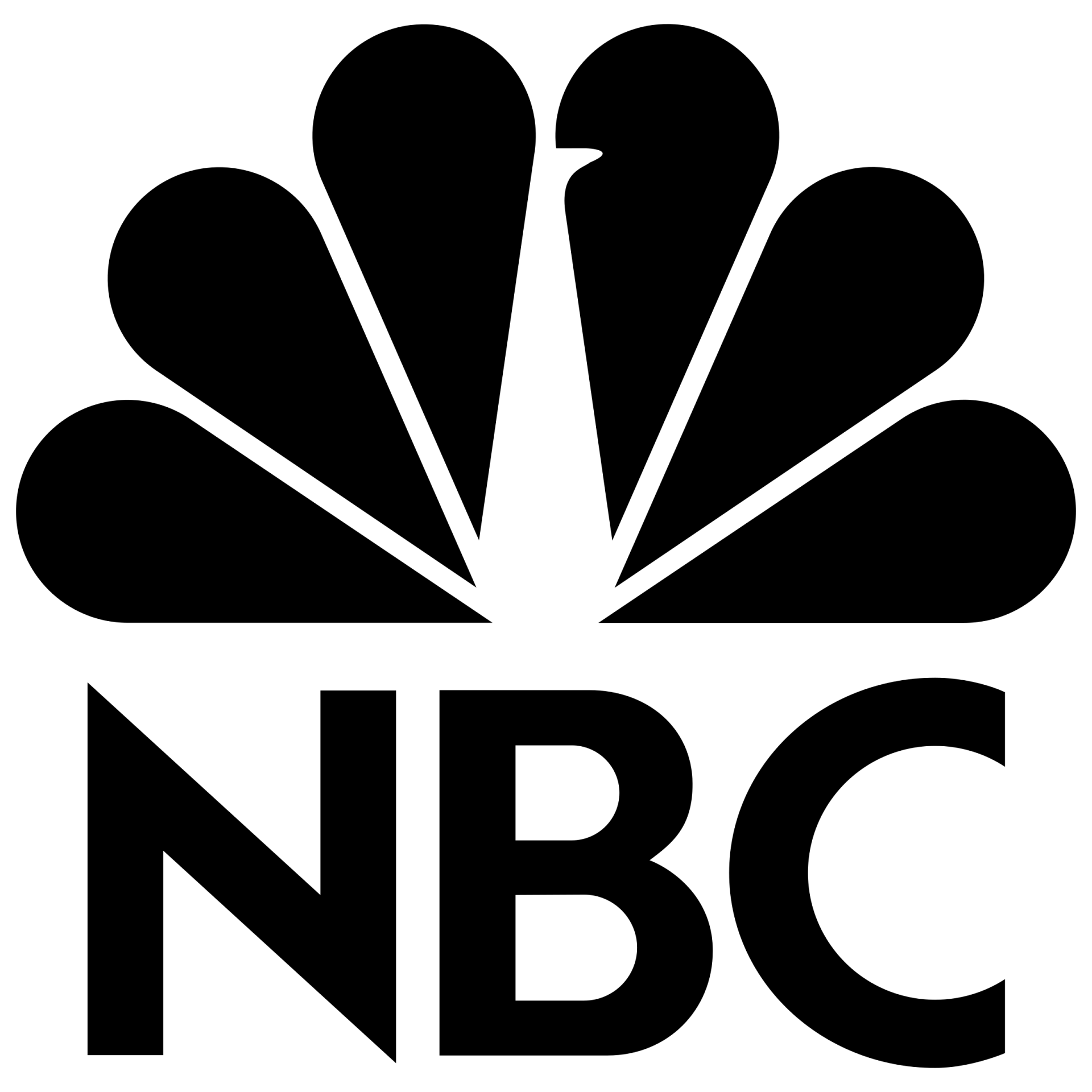 Black NBC logo: Peacock with six feathered sections above the NBC letters.
