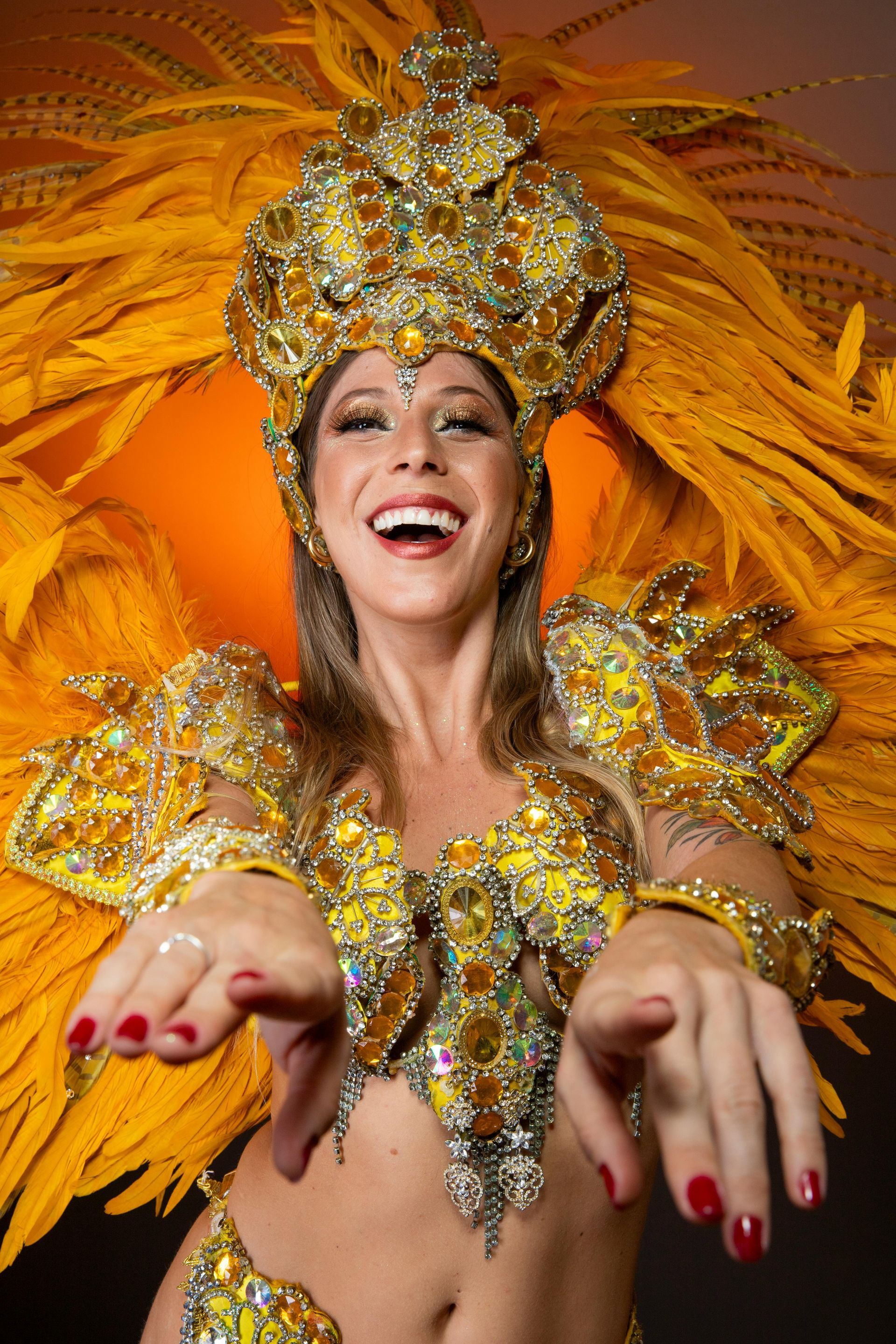 A happy smiling showgirl