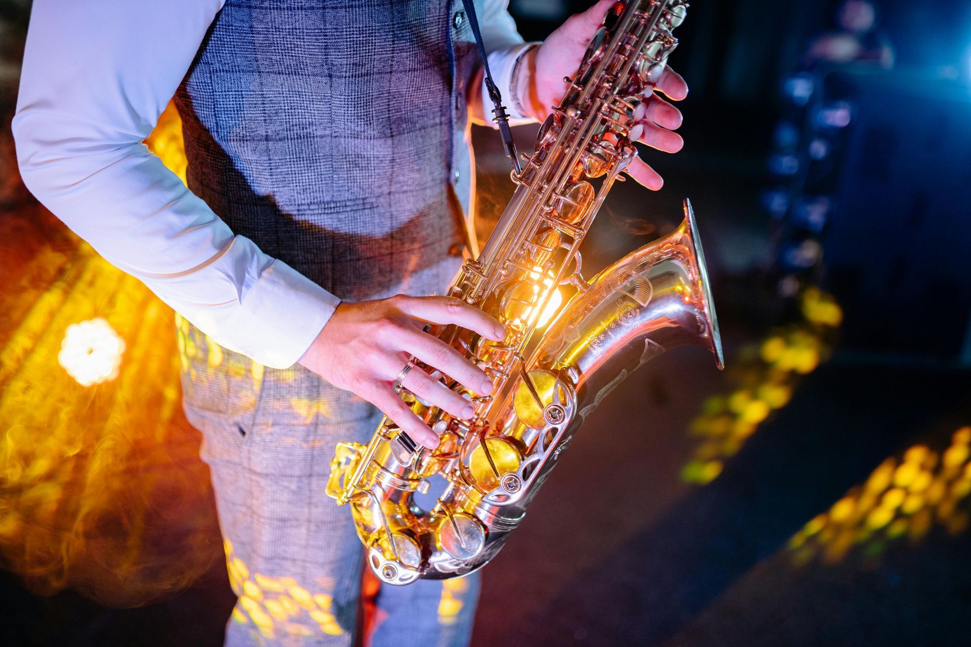 Live saxophone player on stage