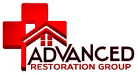 Red cross and house logo for Advanced Restoration Group.