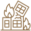 Brown line icon of houses with a tablet, representing smart home or real estate technology
