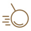Gold circular logo with motion lines on the left, resembling a stylized spinning wheel.