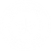 A black and white circular logo featuring a stylized, thin-lined geometric design of a snowflake or star.