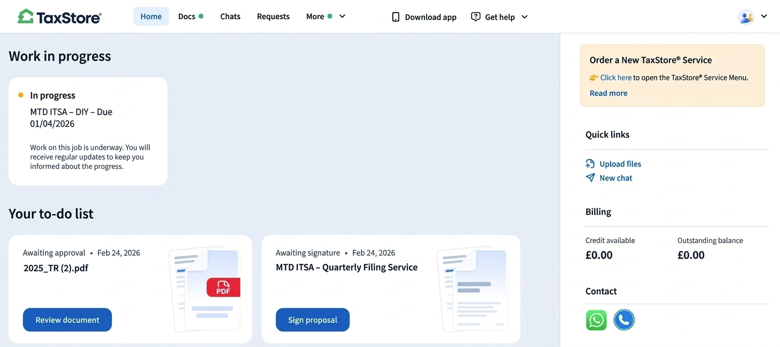 TaxStone dashboard showing