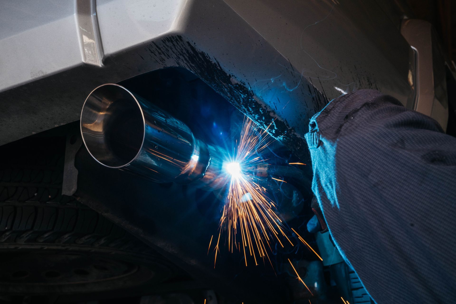A vehicle needing an exhaust replacement in Escondido.