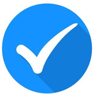 A white check mark in a blue circle with a long shadow