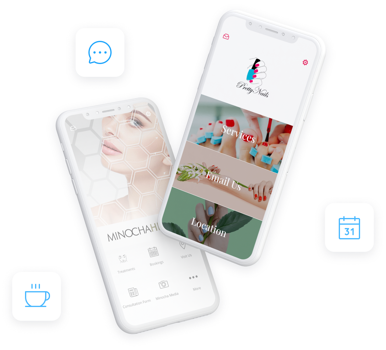 two phones are sitting next to each other on a white background .