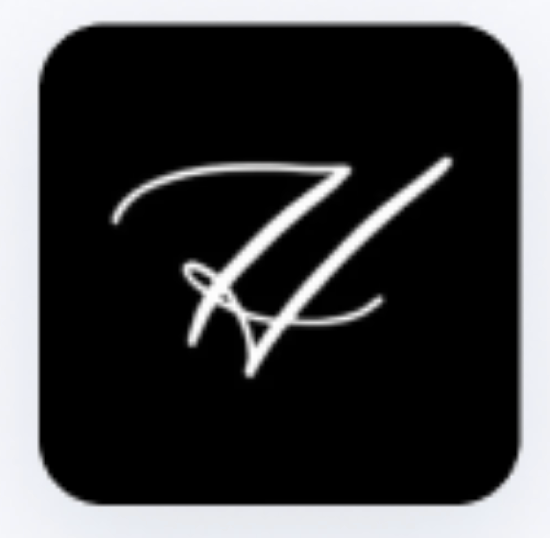 a black square with a white letter h on it