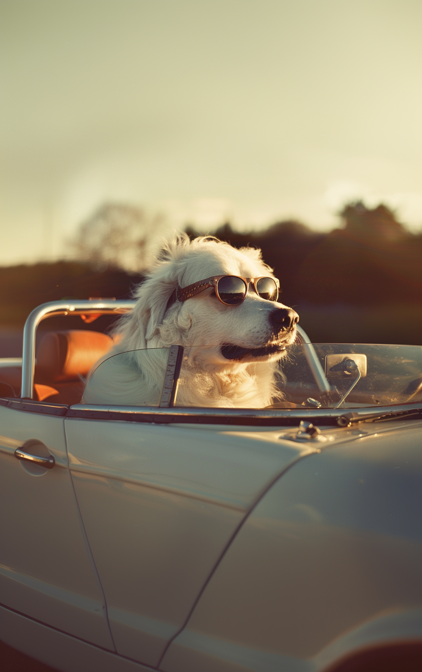 Dog in White Car | Flying Dog Garage