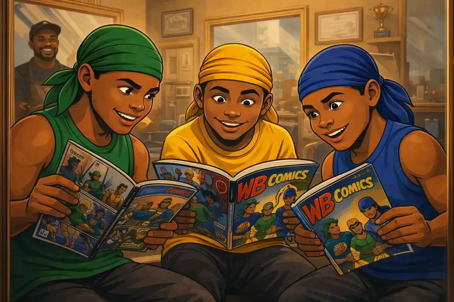Father and children reading together, building confidence through stories and learning