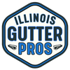 Illinois Gutter Pros logo in blue and black inside a white hexagonal badge