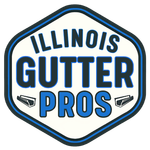 Illinois Gutter Pros logo in blue and black inside a white hexagonal badge