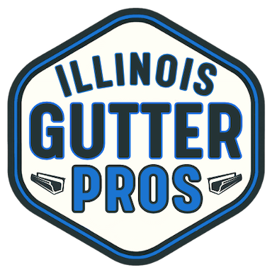 Illinois Gutter Pros logo in blue and black inside a white hexagonal badge