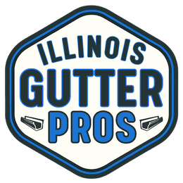 Illinois Gutter Pros logo in blue and black inside a white hexagonal badge