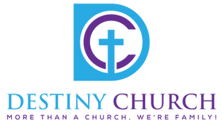 Logo for Destiny Church featuring a blue 'D' surrounding a purple 'C' with a cross and the tagline "More than a church."