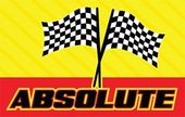 Logo for "Absolute" with checkered flags and a yellow and red background.