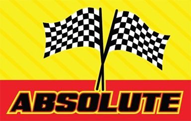 Logo for "Absolute" with checkered flags and a yellow and red background.