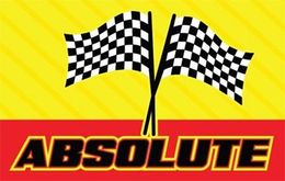 Logo for "Absolute" with checkered flags and a yellow and red background.
