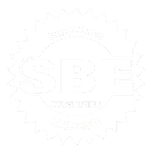 SBE Certified logo with a white, starburst border around the letters