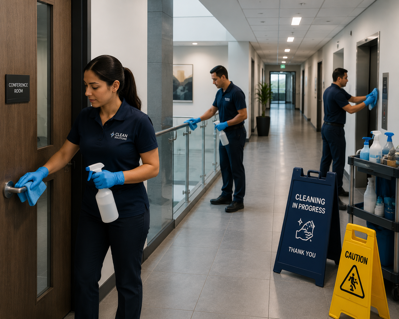 janitorial services disinfecting commercial hallway cleaning