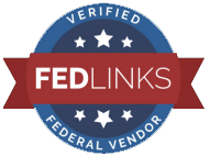 Verified Federal Vendor badge: Blue and red circular seal with