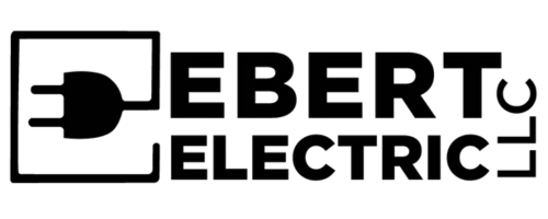 A black and white logo for ebert electric with a plug in the middle.