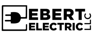 A black and white logo for ebert electric with a plug in the middle.
