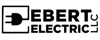 A black and white logo for ebert electric with a plug in the middle.