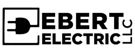 A black and white logo for ebert electric with a plug in the middle.