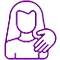 Purple line icon of a hand holding a heart inside a square border